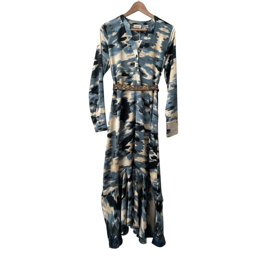 Nekane Milo Maxi Dress Blue Abstract Satin Boho Western NWT Medium - Picture 4 of 12
